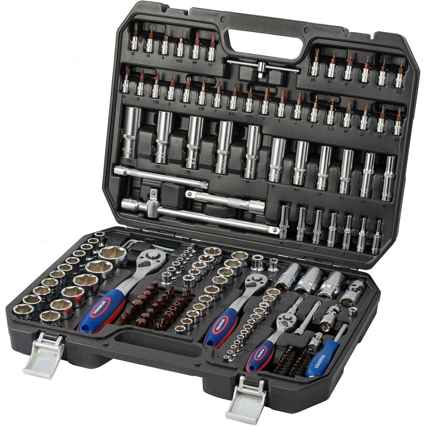 WORKPRO 172-Piece Cr-V Socket Set – 1/2", 3/8", 1/4" Drive, Ratchets & More