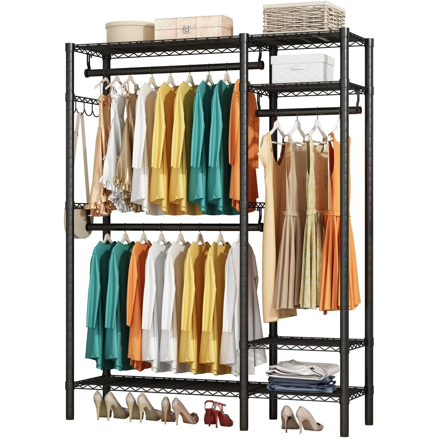 KZOBYD Heavy Duty Clothes Rack, 3 Rods, 4 Shelves, Adjustable Metal Organizer - Massive Discounts