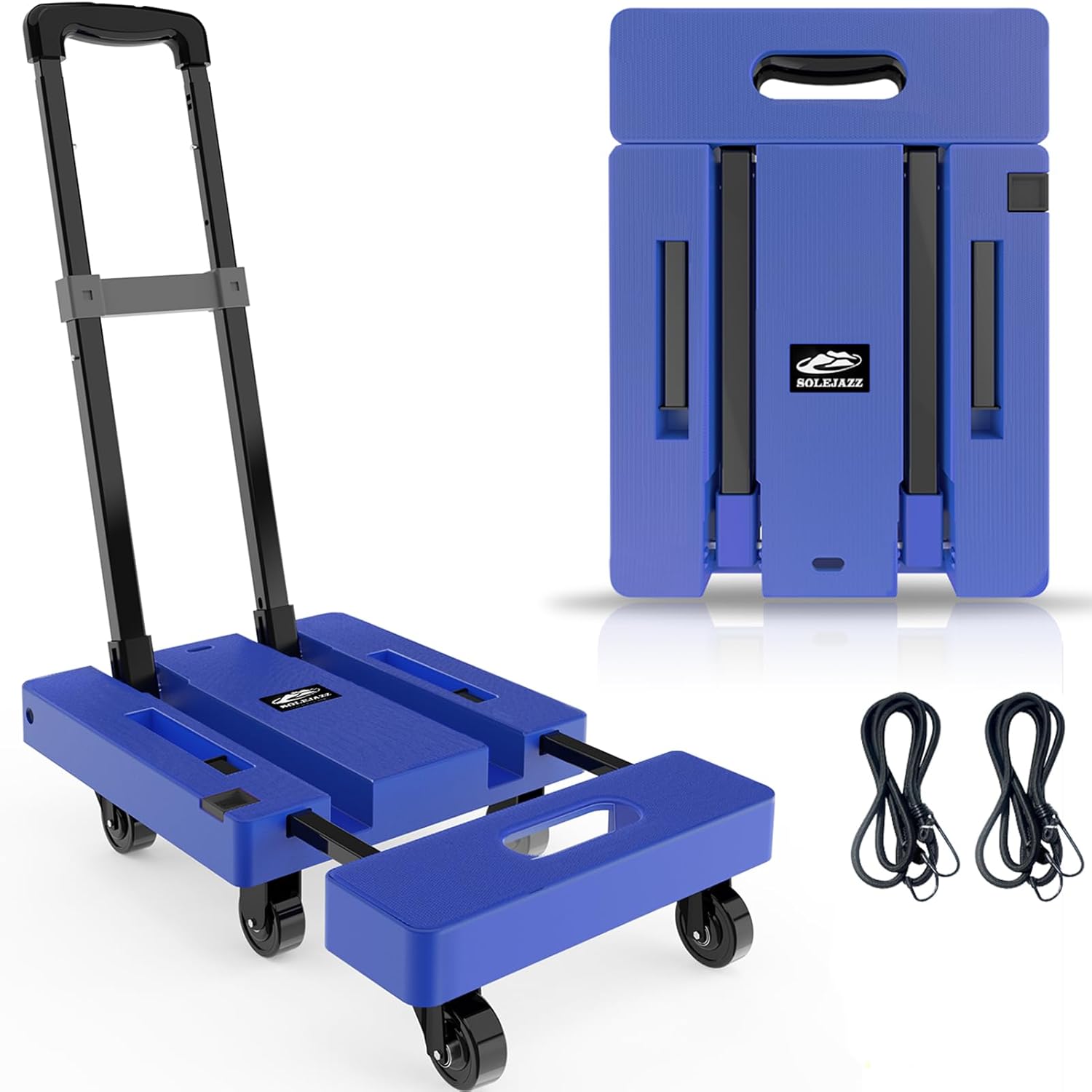 SOLEJAZZ Folding Hand Truck 230KG, 6-Wheel Portable Dolly with Bungee Cords