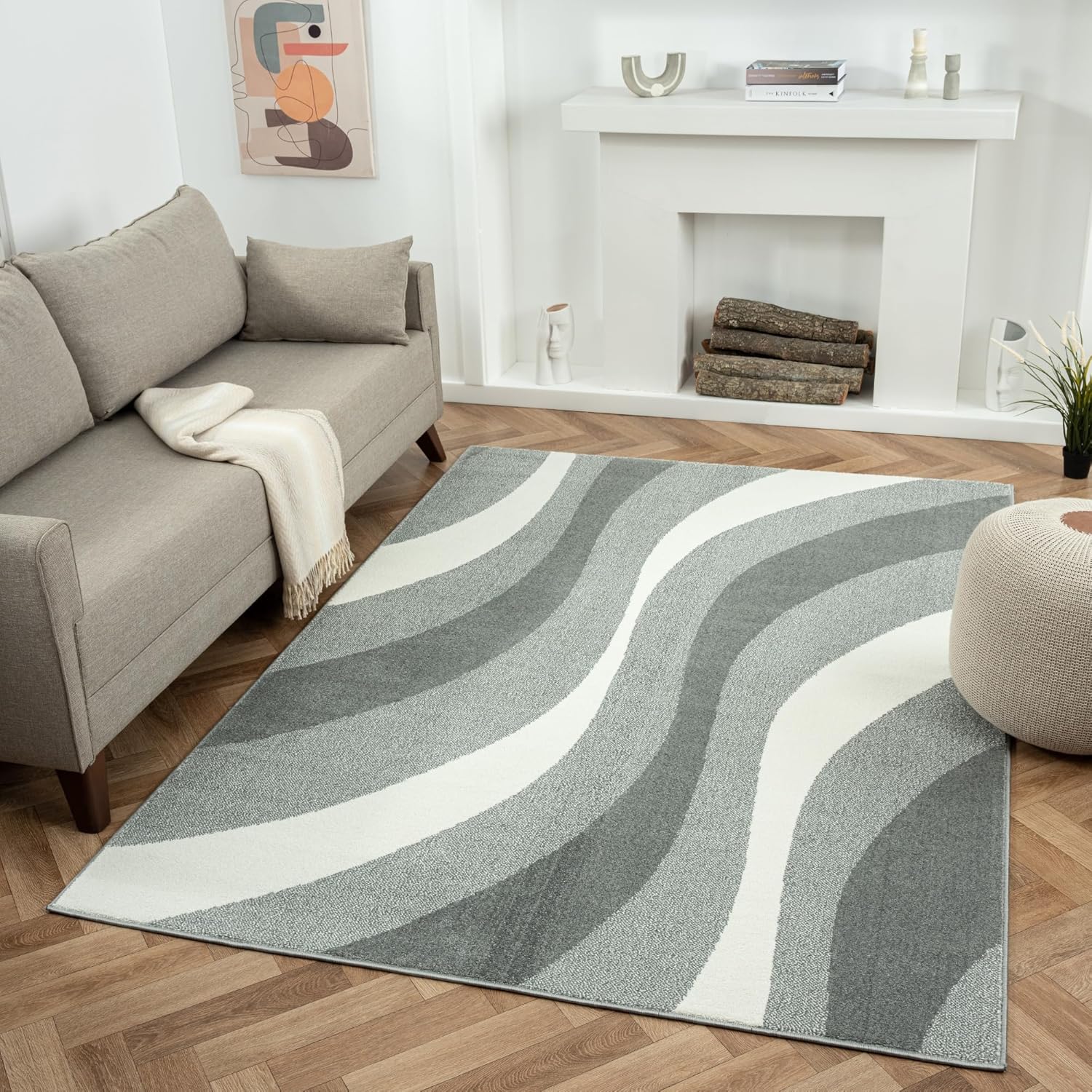 Swirl Medium Area Rug 160x230cm, Vibrant Short Pile, High-Traffic, Natural - Massive Discounts