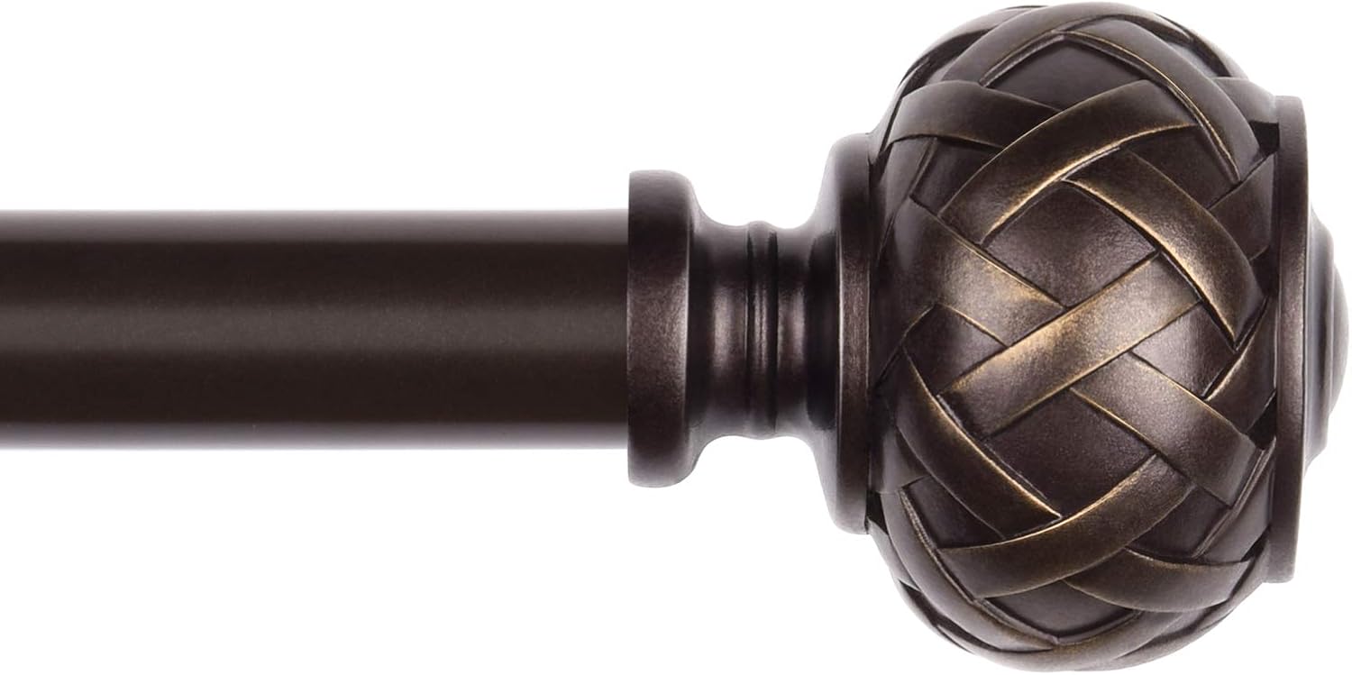 3pcs SZXIMU Curtain Pole 182-365cm (72-144''), Extendable, Netted Finials, Brown