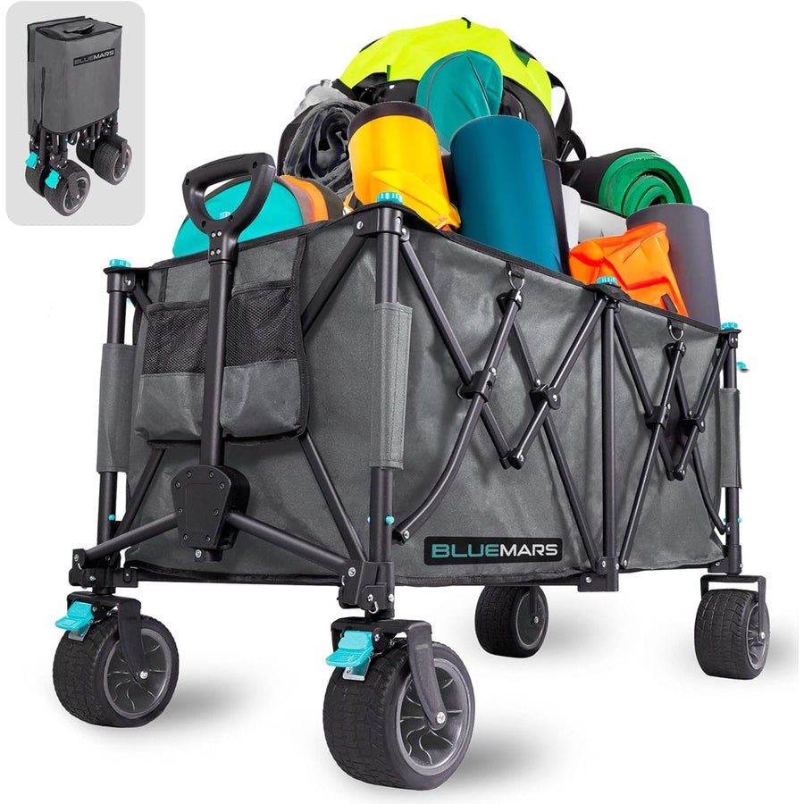 Collapsible Garden Wagon 150kg Folding Camping Trolley All Terrain Bluemars