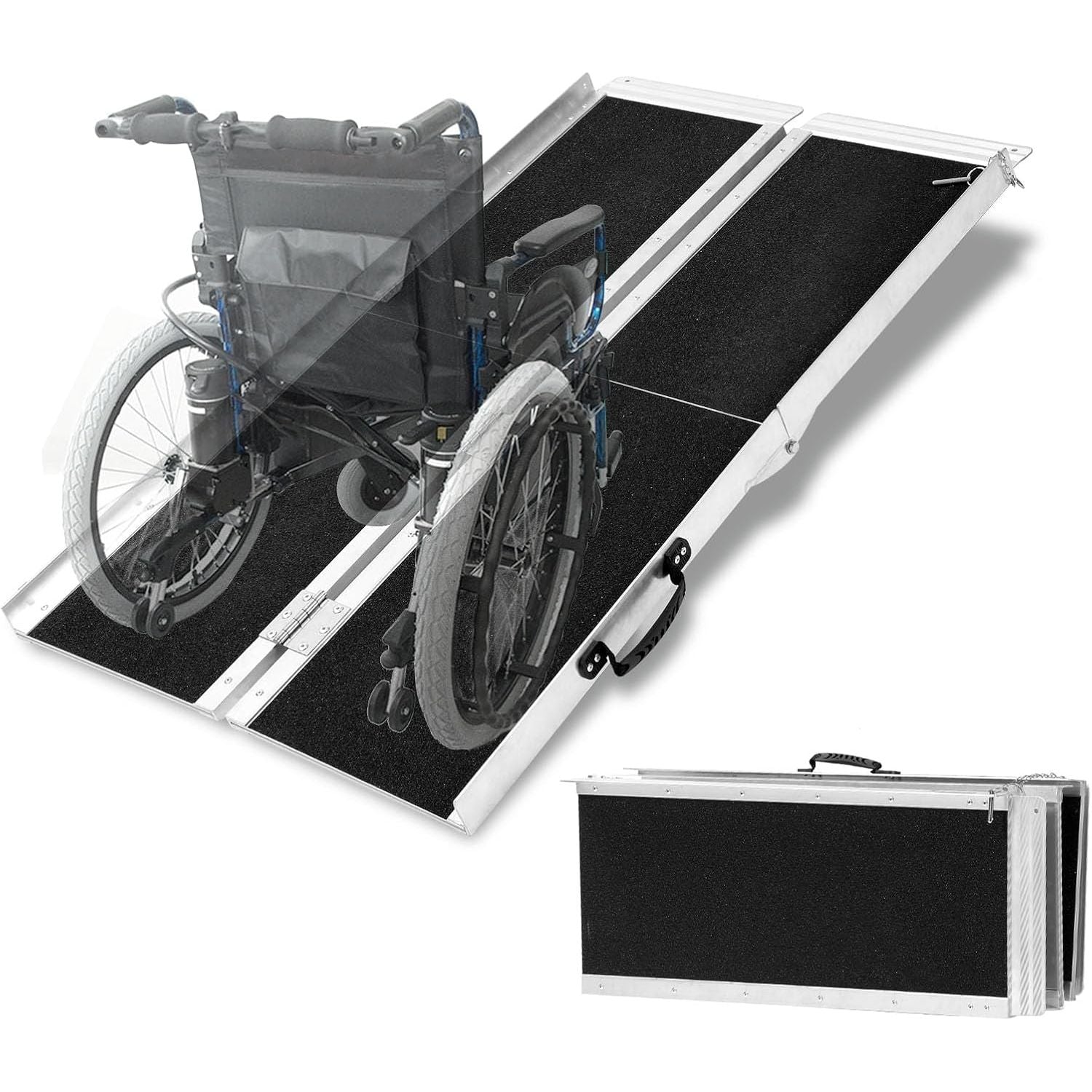 4 Ft x 2.45 Ft Aluminum Wheelchair Ramp, Multi-Fold, Anti-Slip, Portable - Massive Discounts