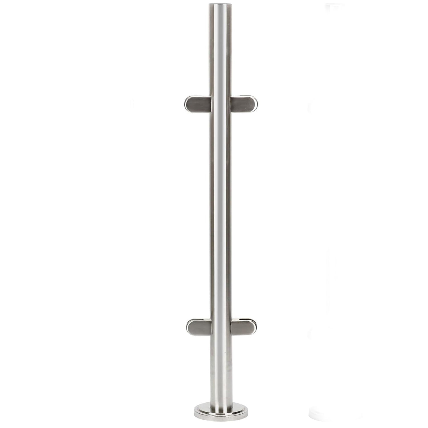 Stainless steel grab bar on a white background