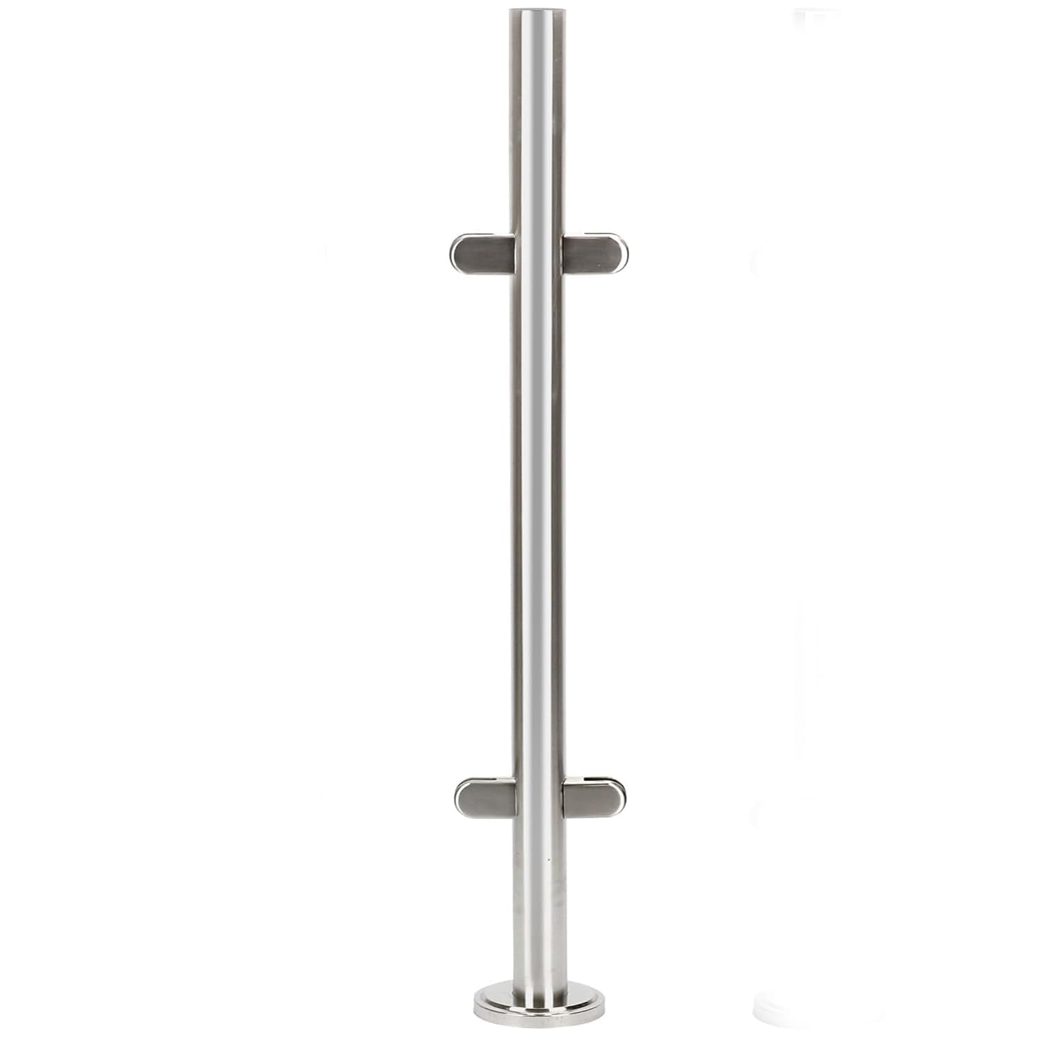 Stainless steel grab bar on a white background