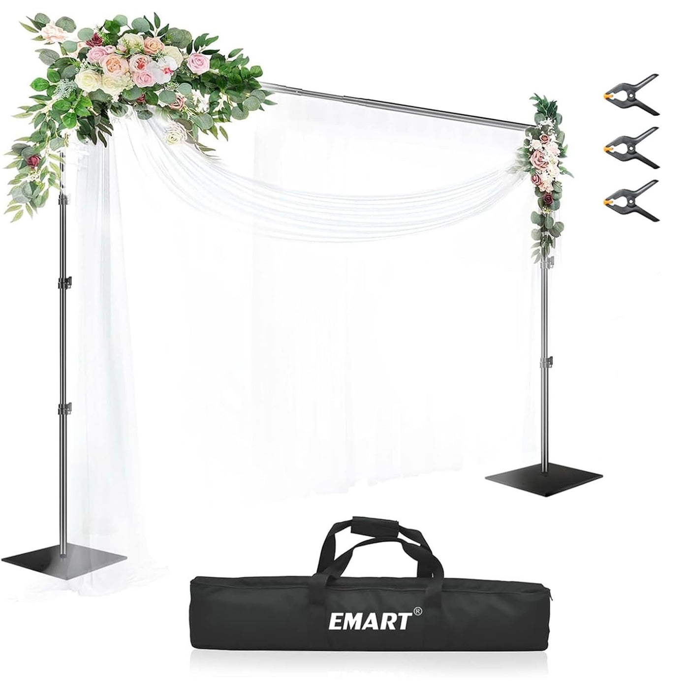 EMART Heavy Duty Backdrop Stand, 10x10ft, Adjustable, Steel Base, Black