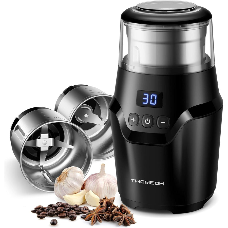 Electric Coffee Spice Grinder Smart Display Wet Dry Grinding Dual Cups