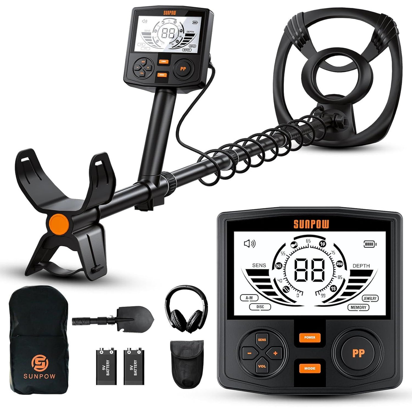 Metal detector with accessories on a white background