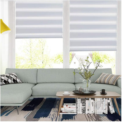 Zebra Roller Blind Day Night Curtain 2 Pack Easy Fix 105x150cm White SMONTER