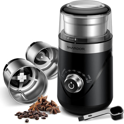 Coffee Grinder Electric 70g with 2 Stainless Steel Cups Spice Nuts SHARDOR