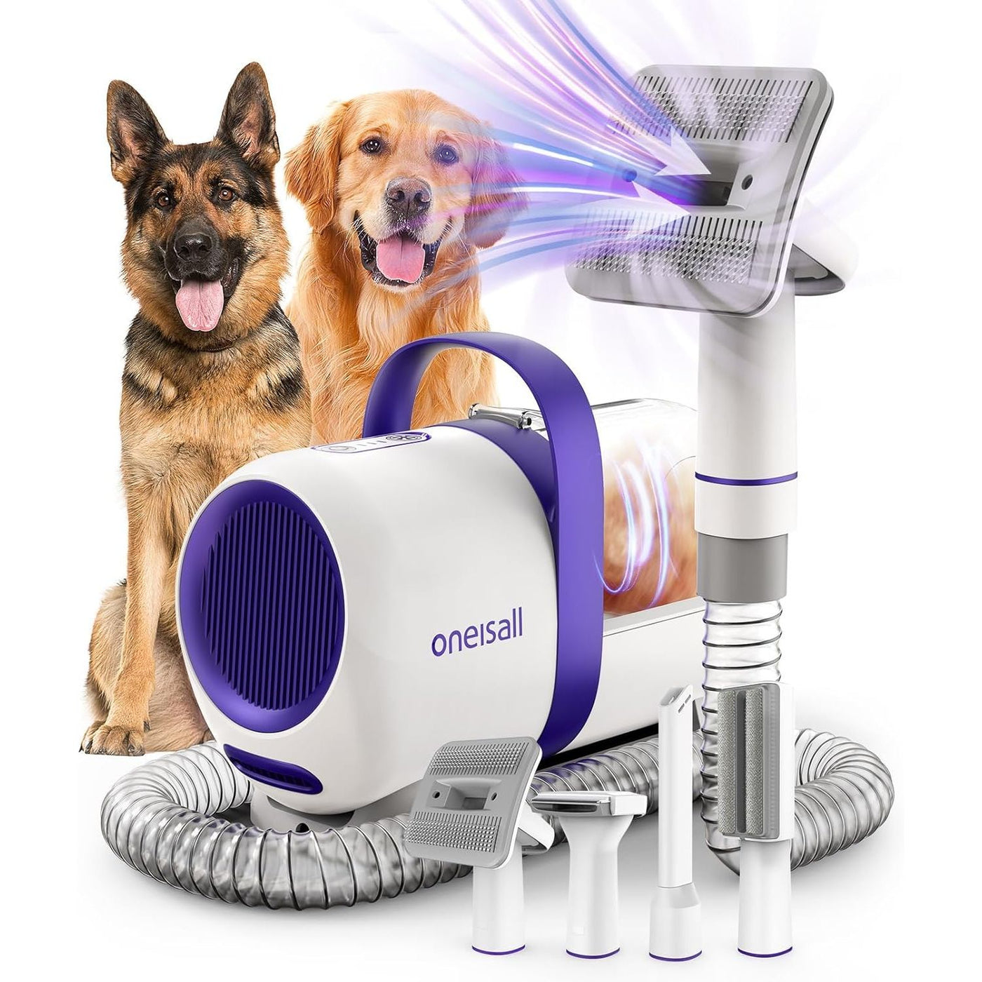 oneisall Dog Grooming Vacuum Kit – 99% Hair Suction, Brush & 4 Grooming Tools - Massive Discounts