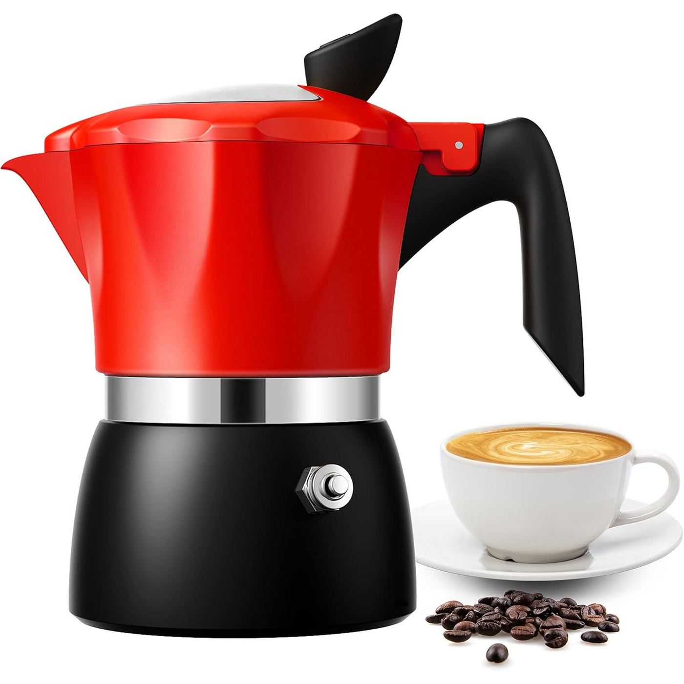 Stovetop Coffee Maker Italian Espresso Moka Pot Transparent Lid Red TWOMEOW