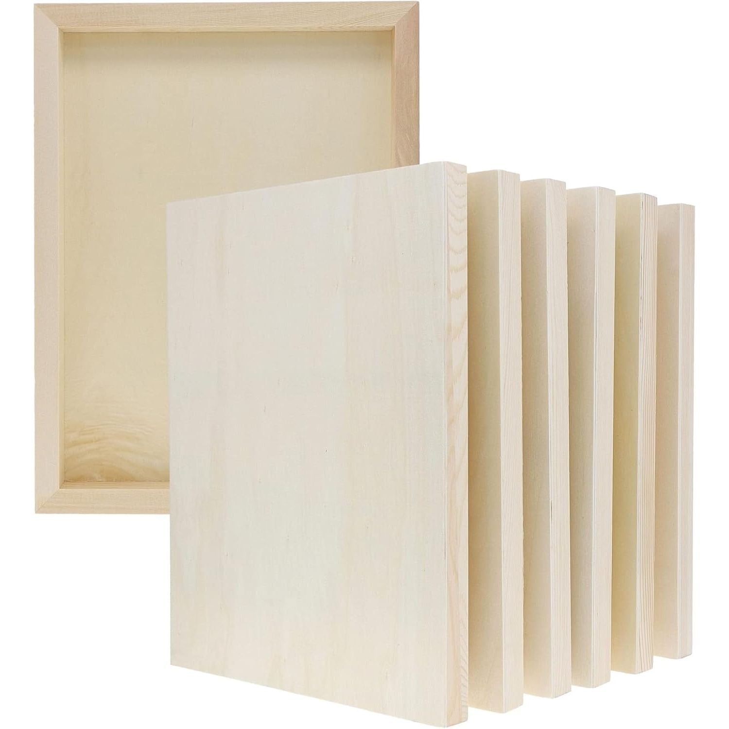 Set of wooden panels and a wooden frame on a white background