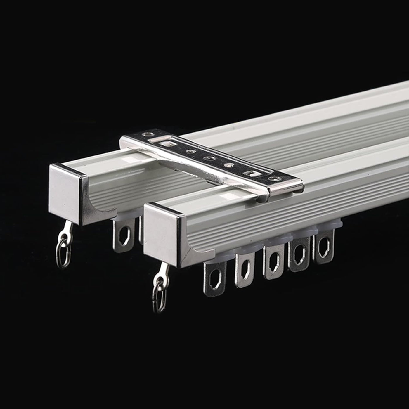 Metallic ladder with rungs on a black background