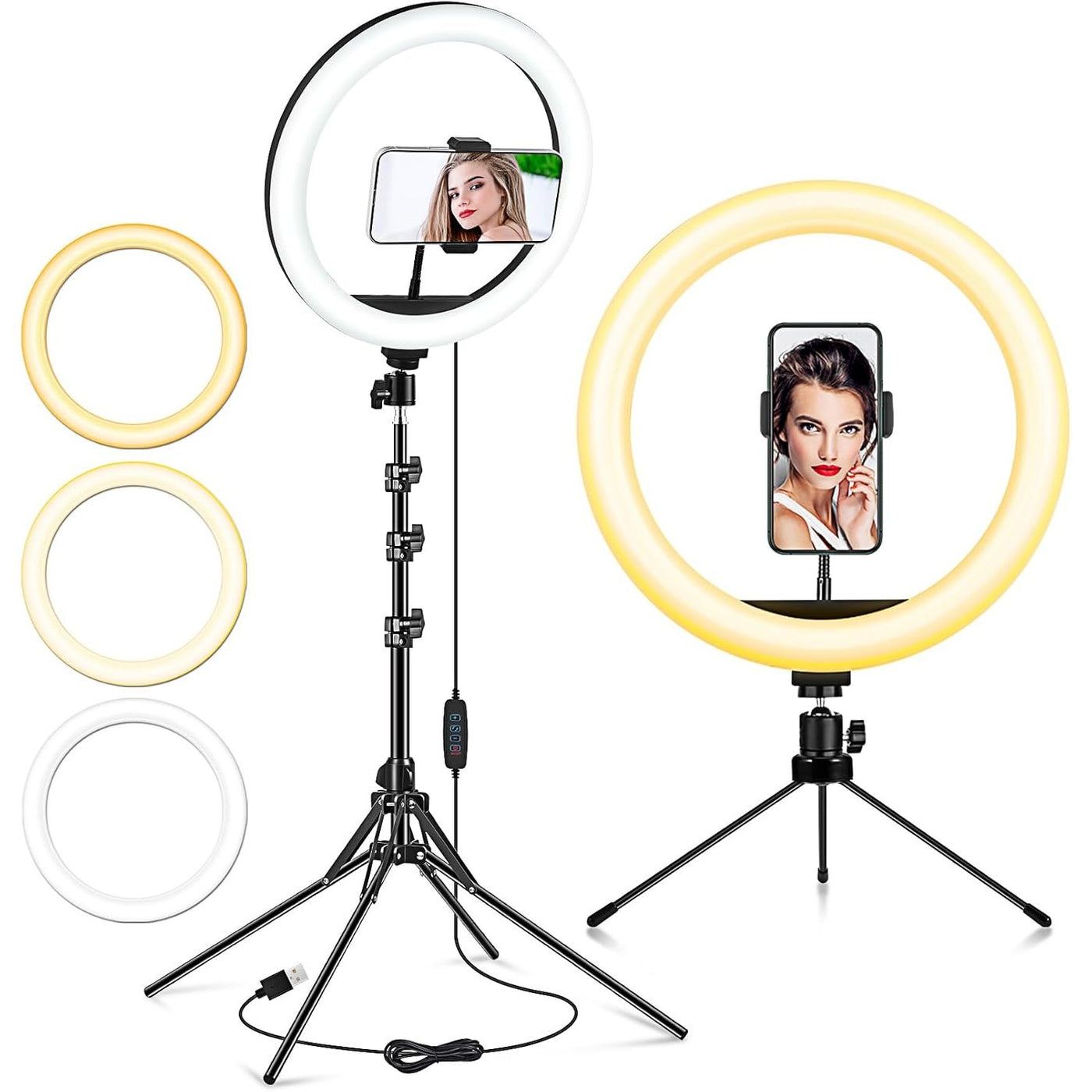 LIPETY 13'' Selfie Ring Light with Tripod, Phone Holder, 3-Color Dimmable LED - Massive Discounts