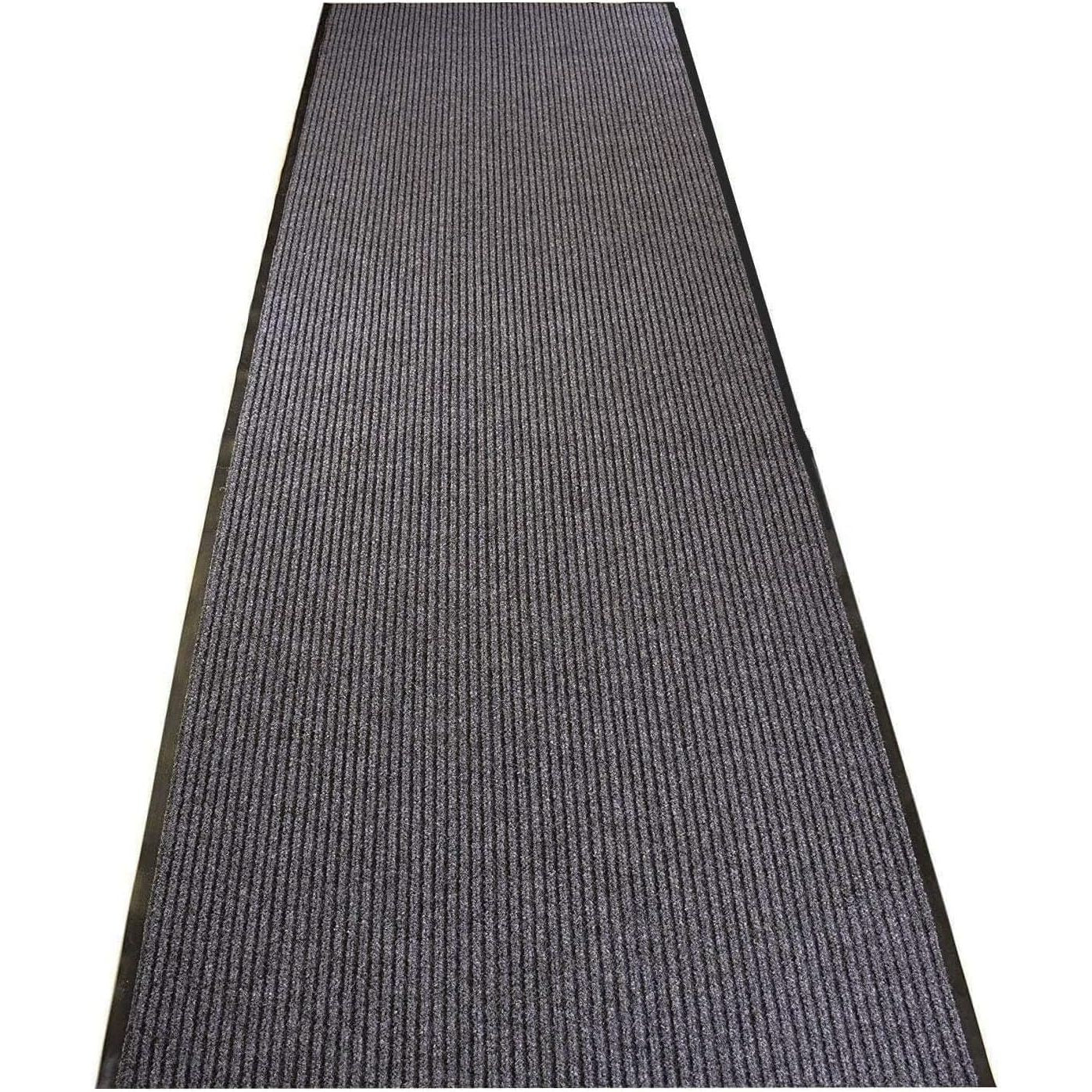 Gray textured runner rug on a white background