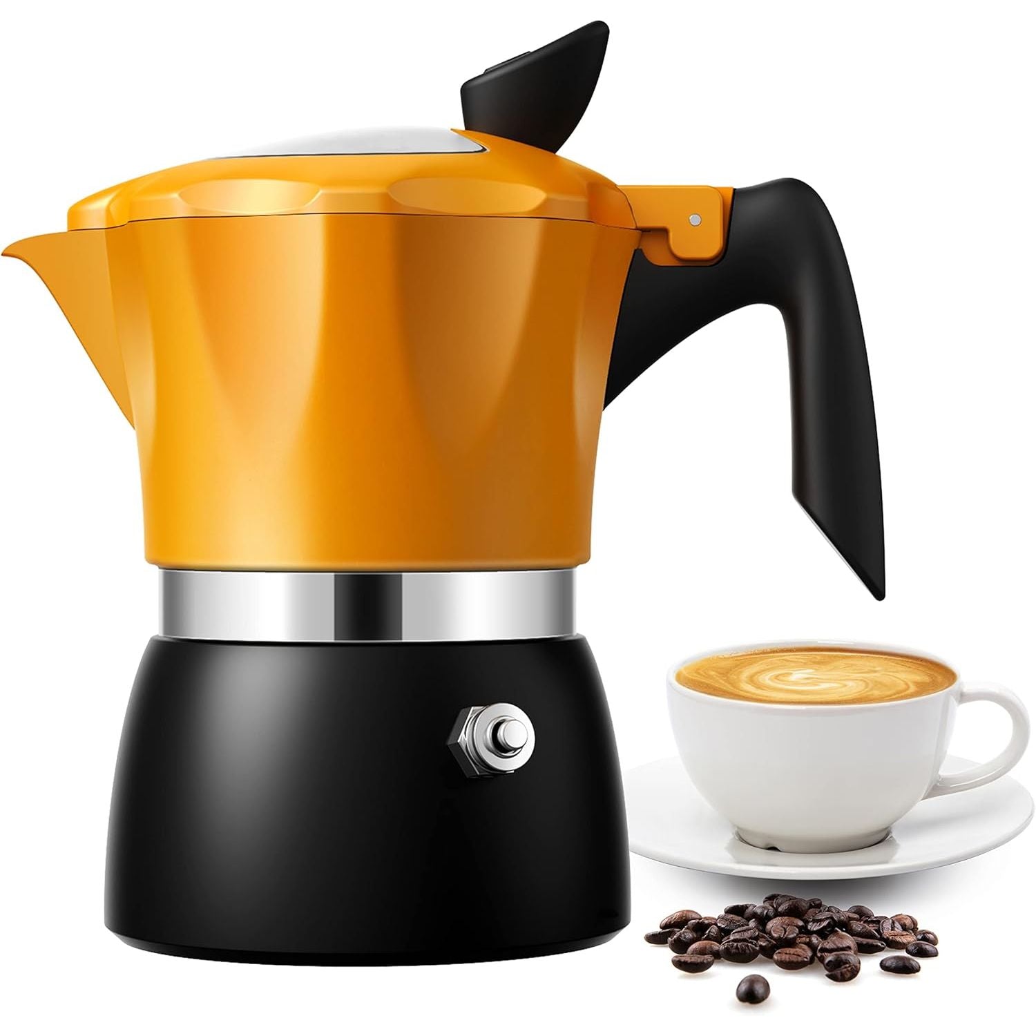 Stovetop Coffee Maker Italian Espresso Moka Pot Transparent Lid Orange TWOMEOW