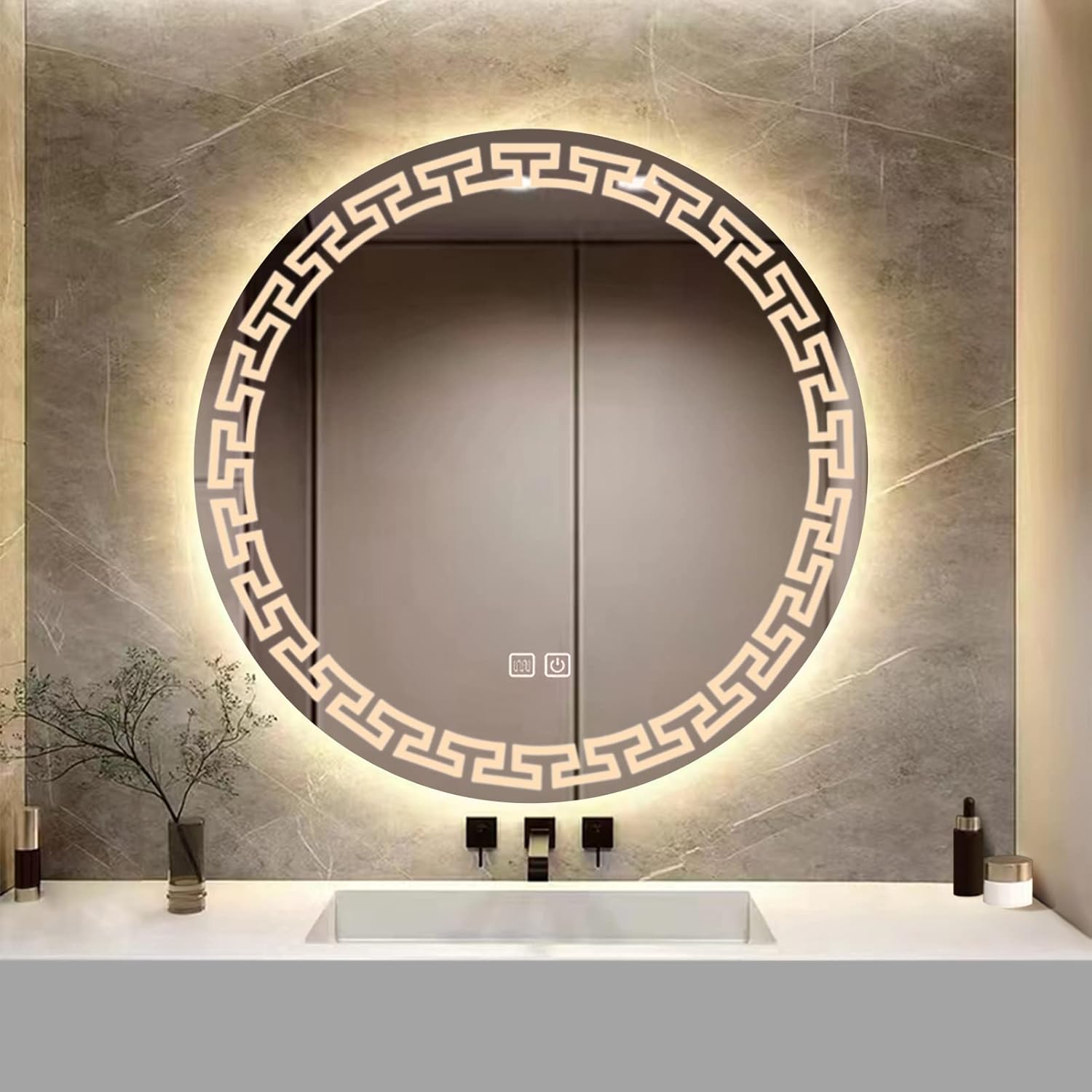 YOSHOOT 700mm Round LED Bathroom Mirror, Wall-Mounted, 3-Color Dimmable Anti-Fog