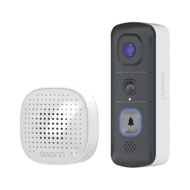 Swann doorbell camera and speaker on a white background