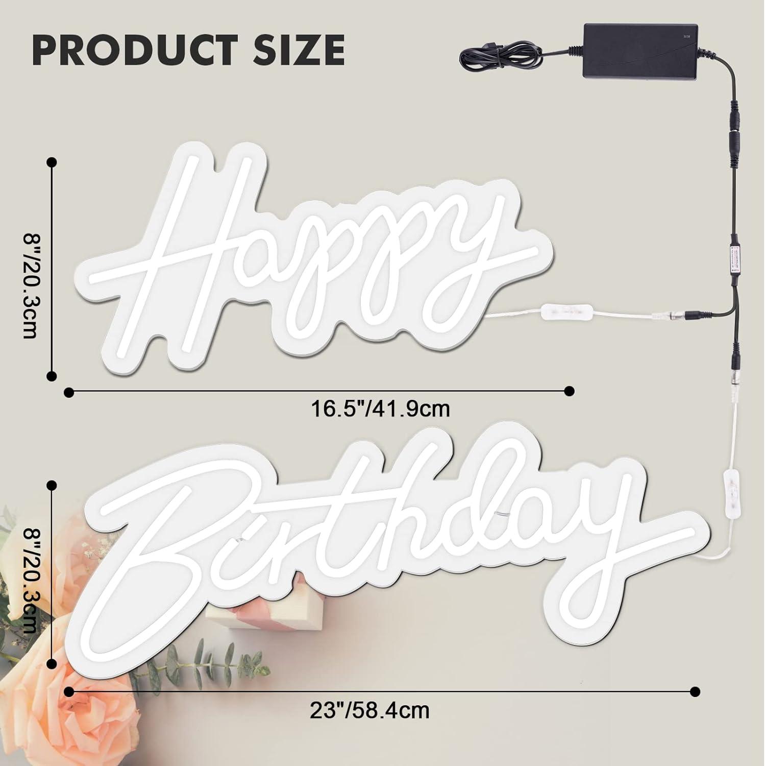Happy Birthday Neon Sign Large Size 58x40cm Dimmable With Remote - Massive Discounts