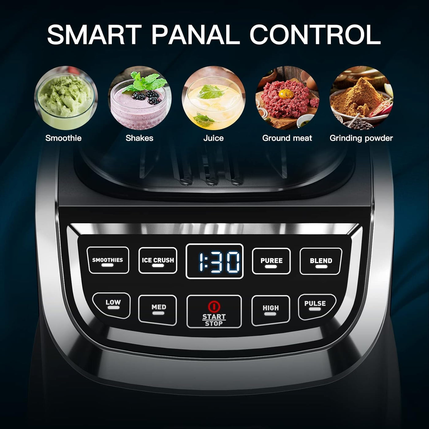 AMZCHEF Blender Smoothie Maker, 2000W Smart Panel Control, 3 Speed Control