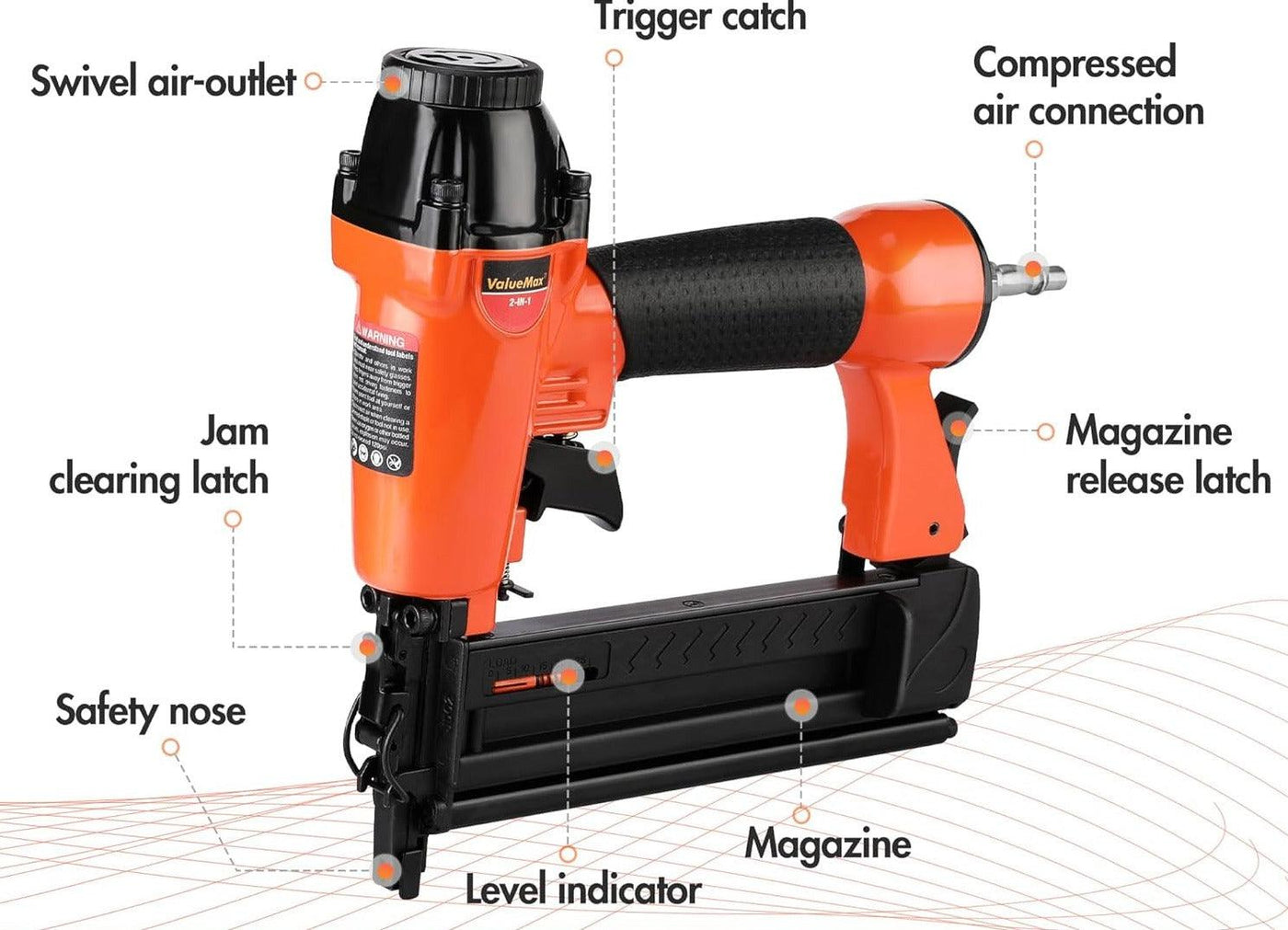 ValueMax 2-in-1 Air Nail Gun - 18GA Nails & Staples, Pneumatic Brad Nailer