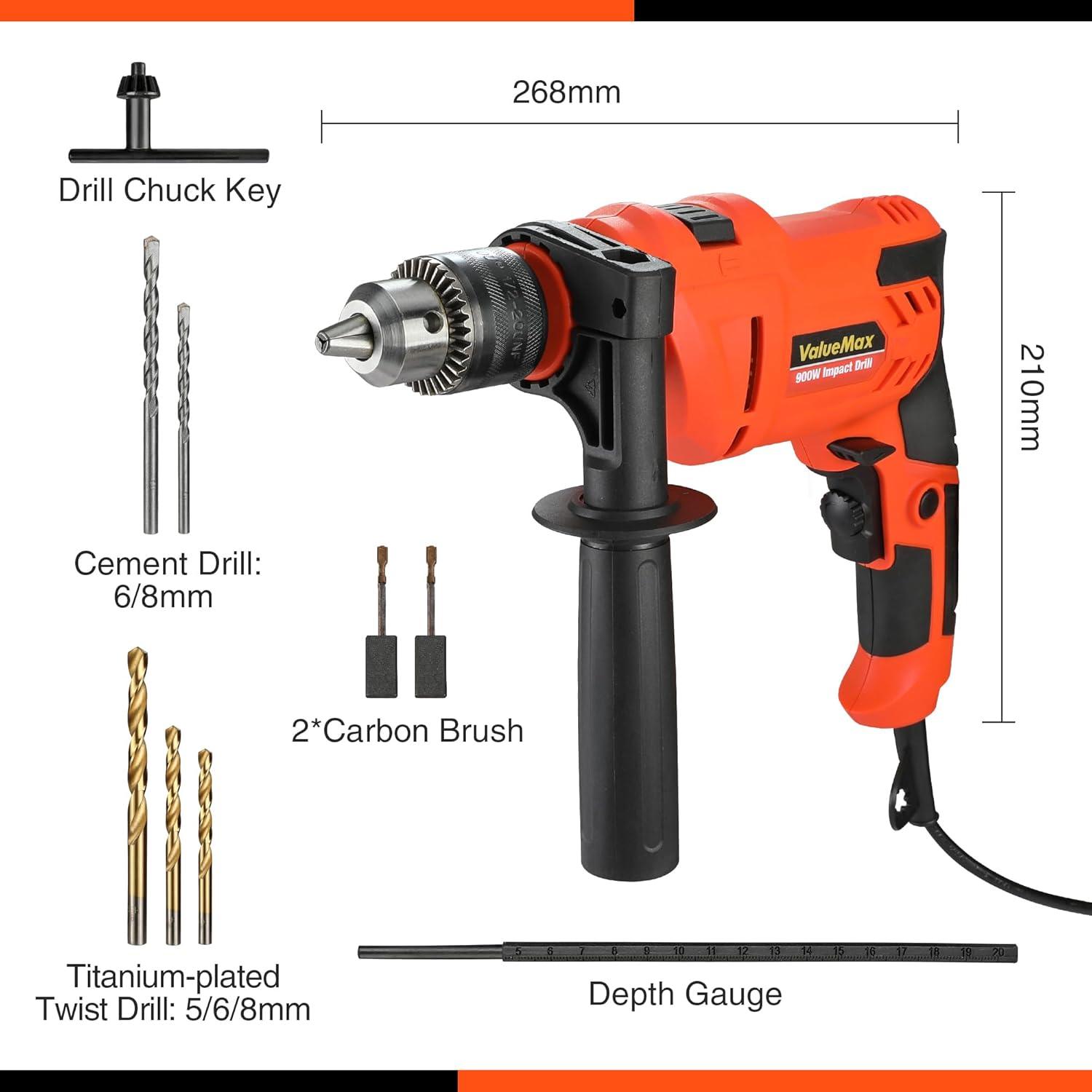 ValueMax 900W Electric Drill, Variable Speed Orange