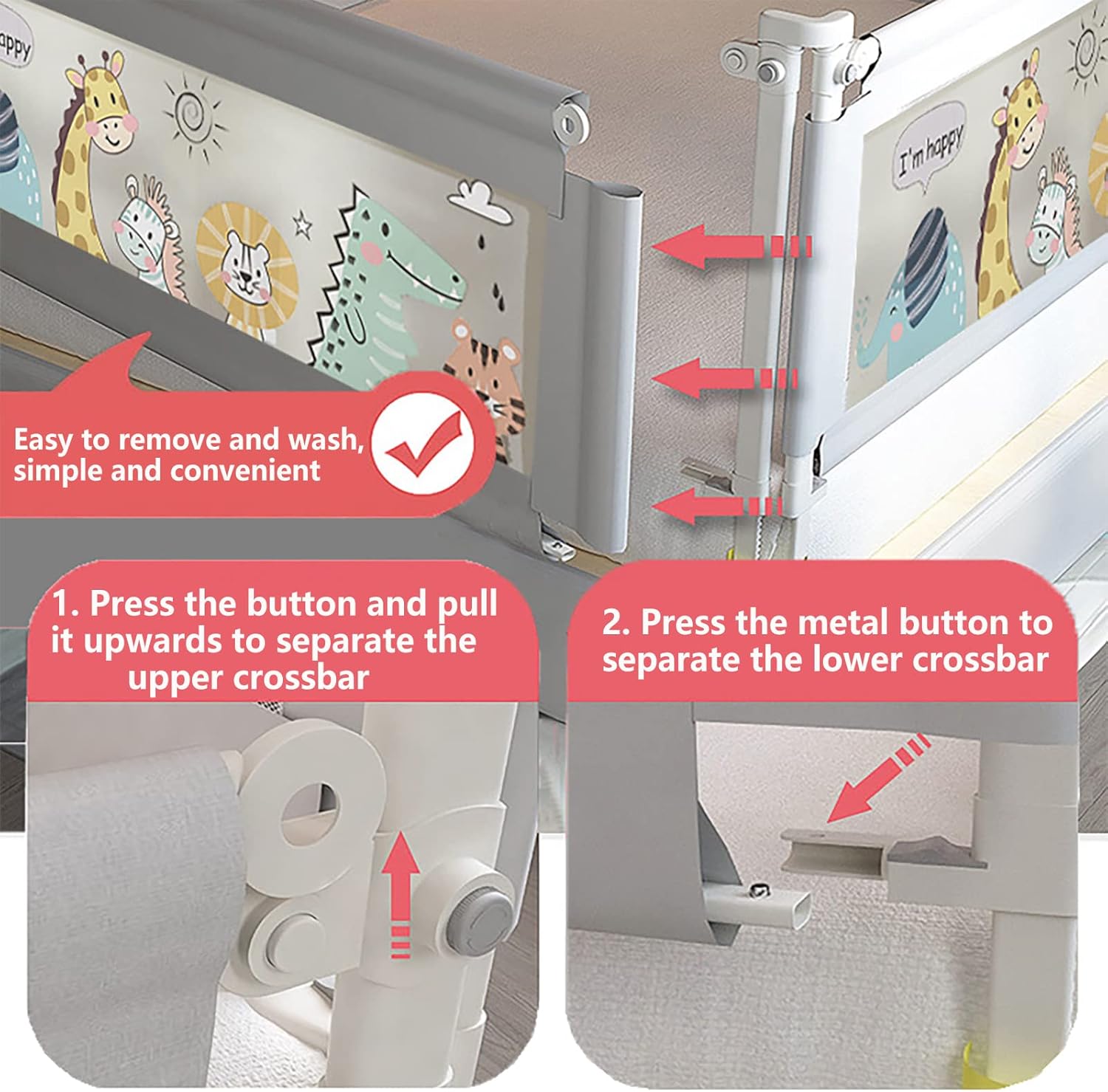 EAQ Adjustable Toddler Bed Rails Guard for Single Bed, 120cm ZOO Design