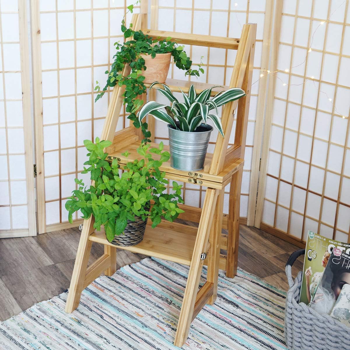 Navaris Folding Step Ladder Chair, Bamboo Stool for Storage & Decoration