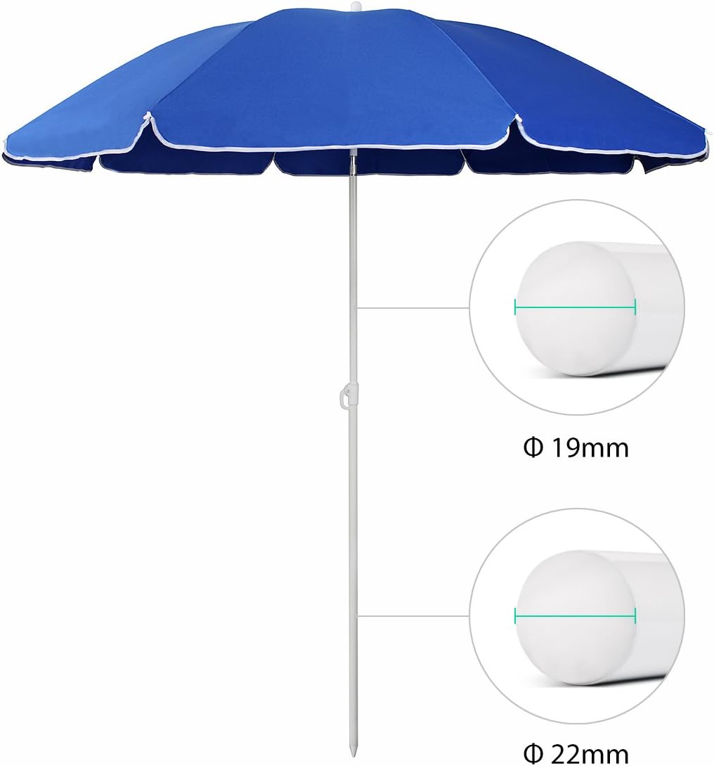 Sekey® 1.6m Tilting Beach Umbrella, UV20+ Sunscreen, Portable with Cover - Blue