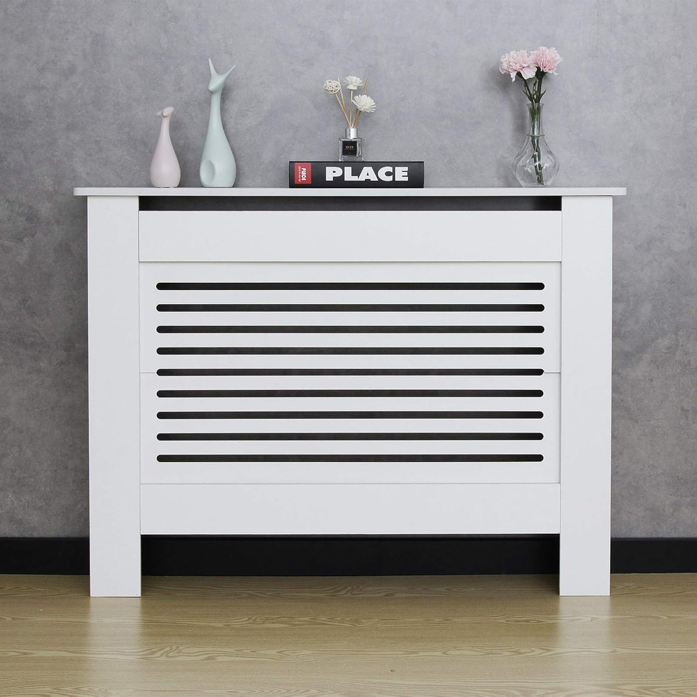 Mondeer White MDF Radiator Cover 109cm Modern Decorative Cabinet for Living Room