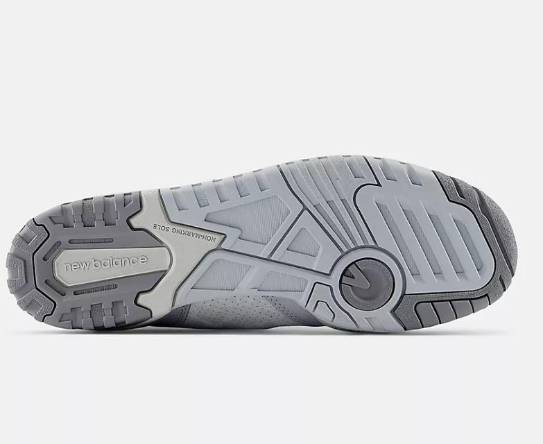 Gray New Balance sneaker sole on a white background