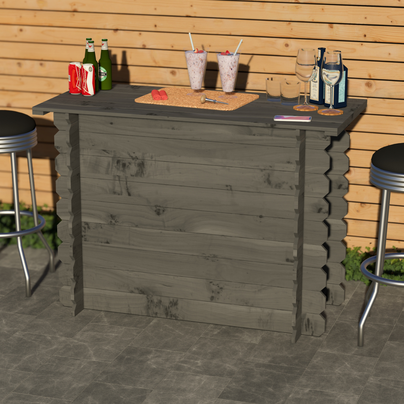 Corner Garden Bar Outdoor Wooden Interlock Drinks Bar Patio