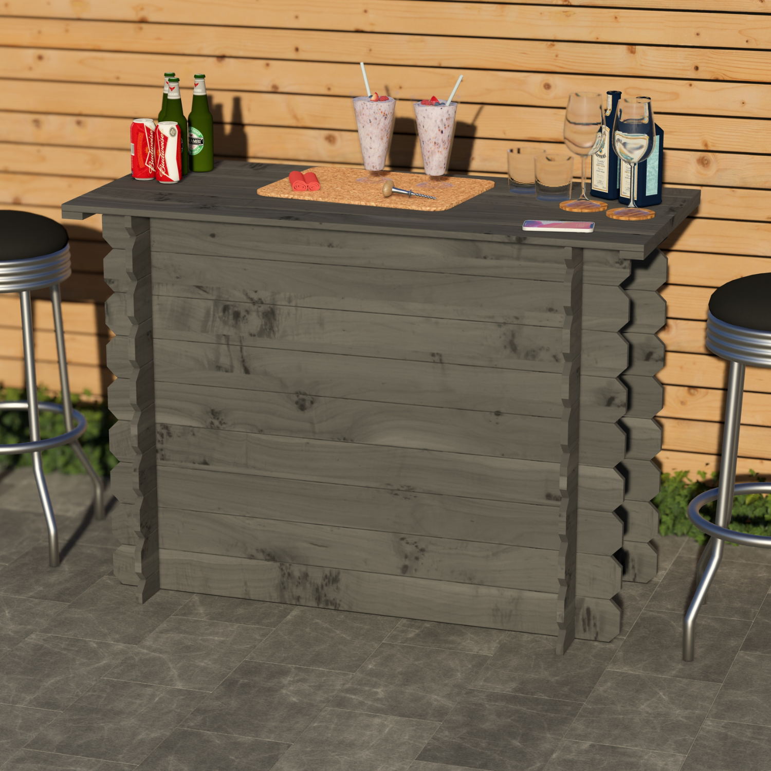 Corner Garden Bar Outdoor Wooden Interlock Drinks Bar Patio