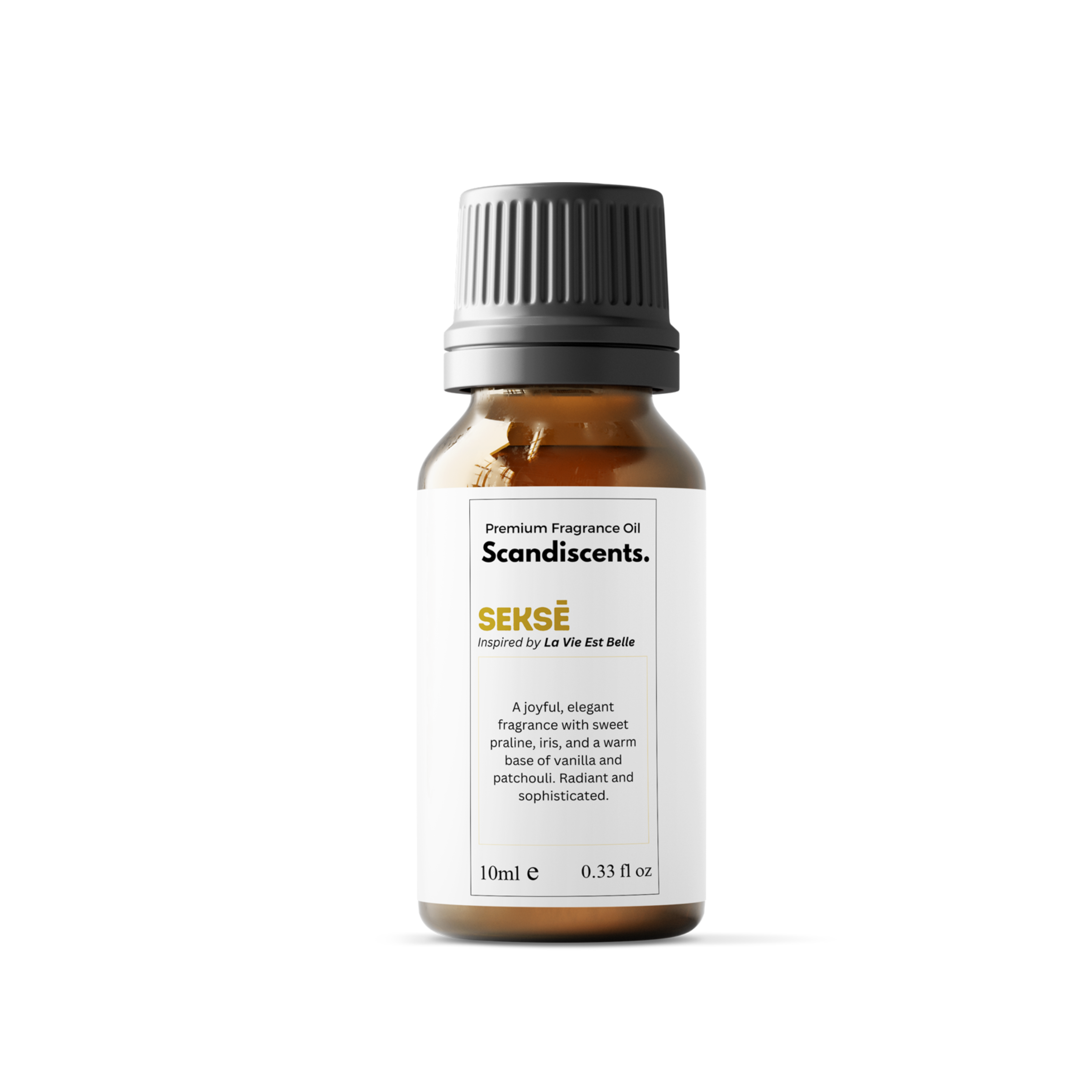 Brown bottle with white label on a white background