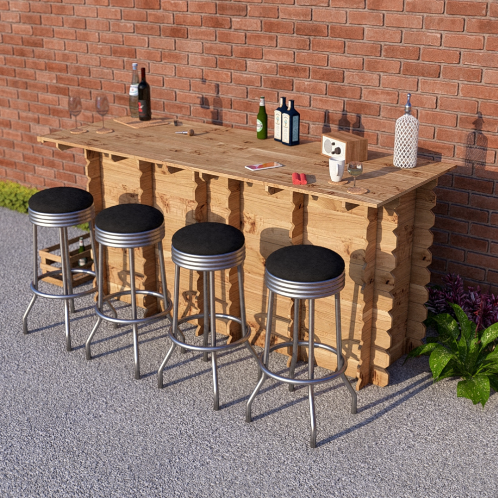 Large Garden Bar Outdoor Wooden 2m Drinks Bar Patio Interlock