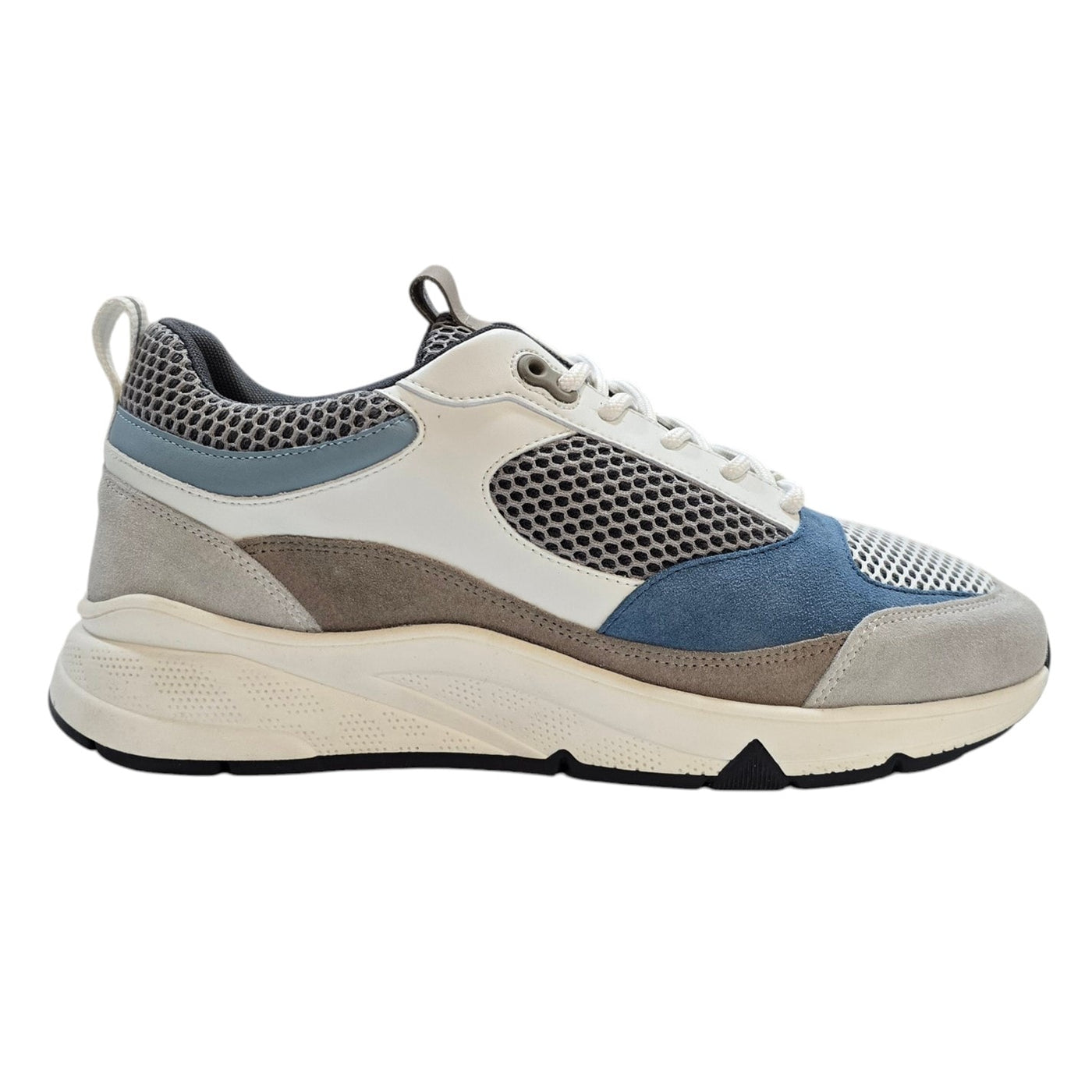 Multicolor sneaker with a white sole on a white background