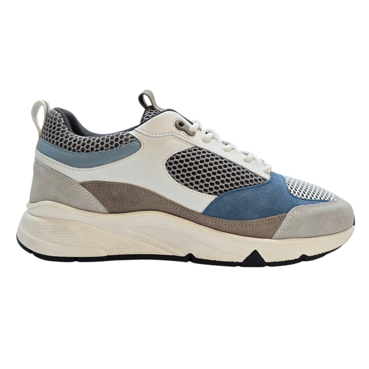 Multicolor sneaker with a white sole on a white background