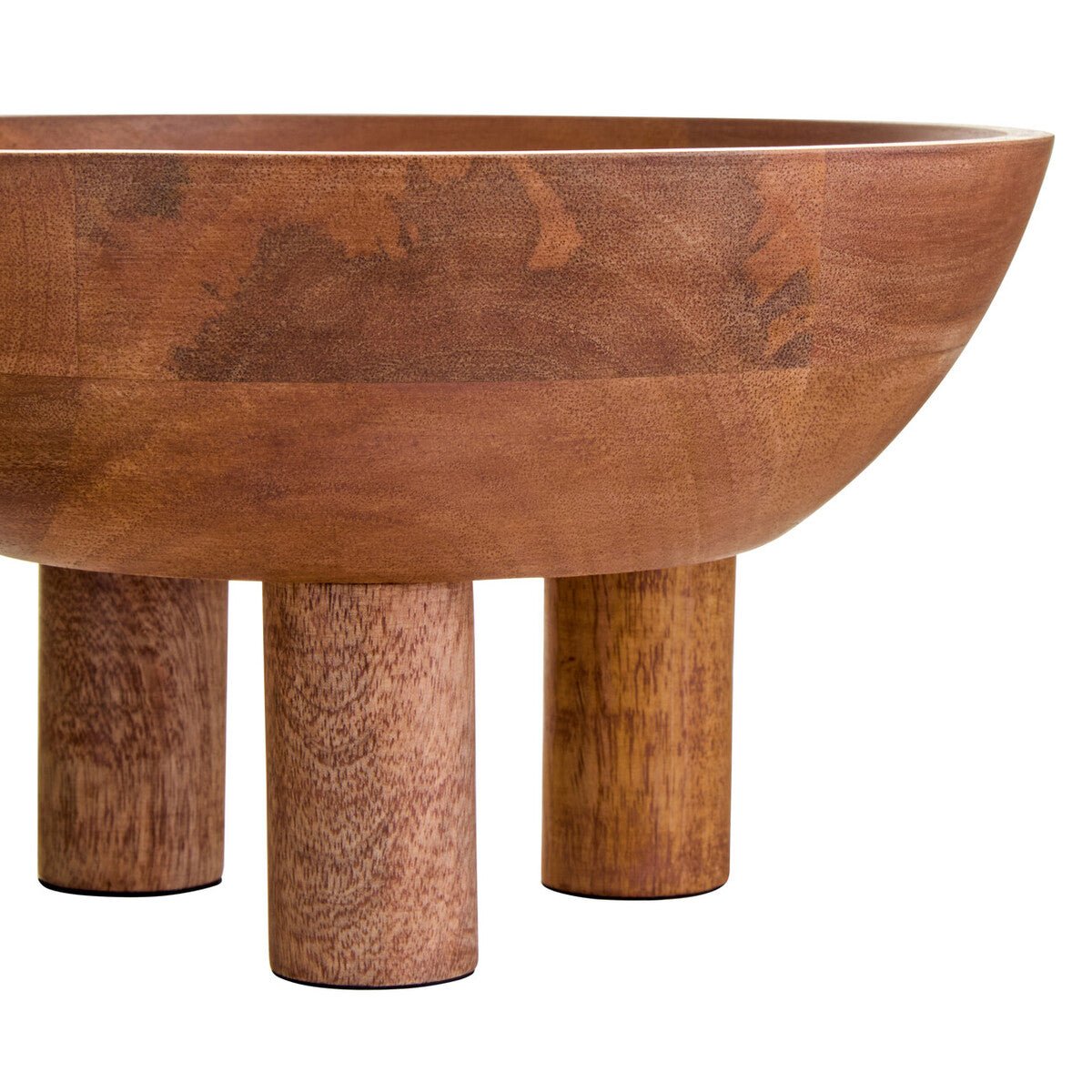 Wooden bowl with cylindrical legs on a white background