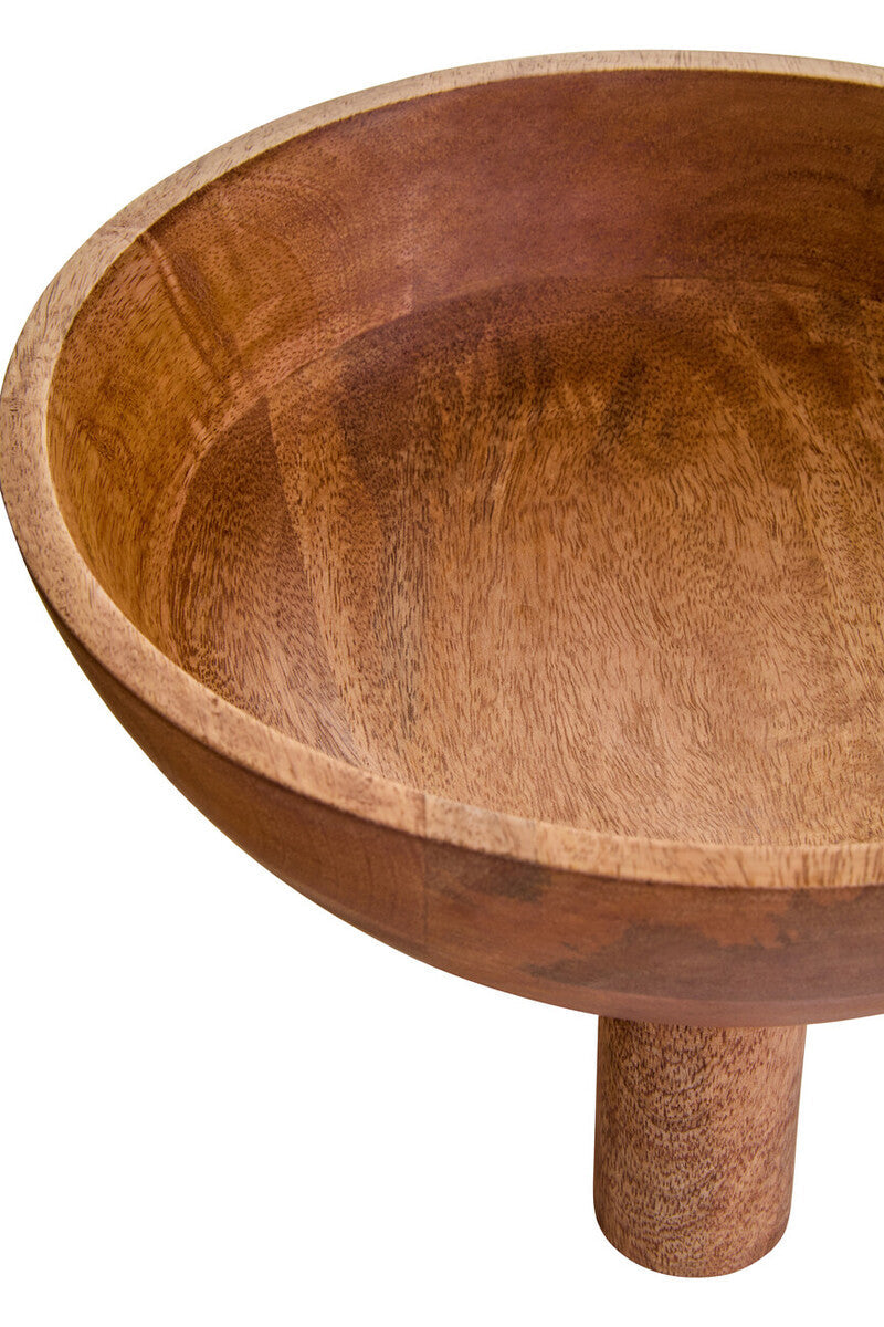 Wooden bowl with a pedestal base on a white background