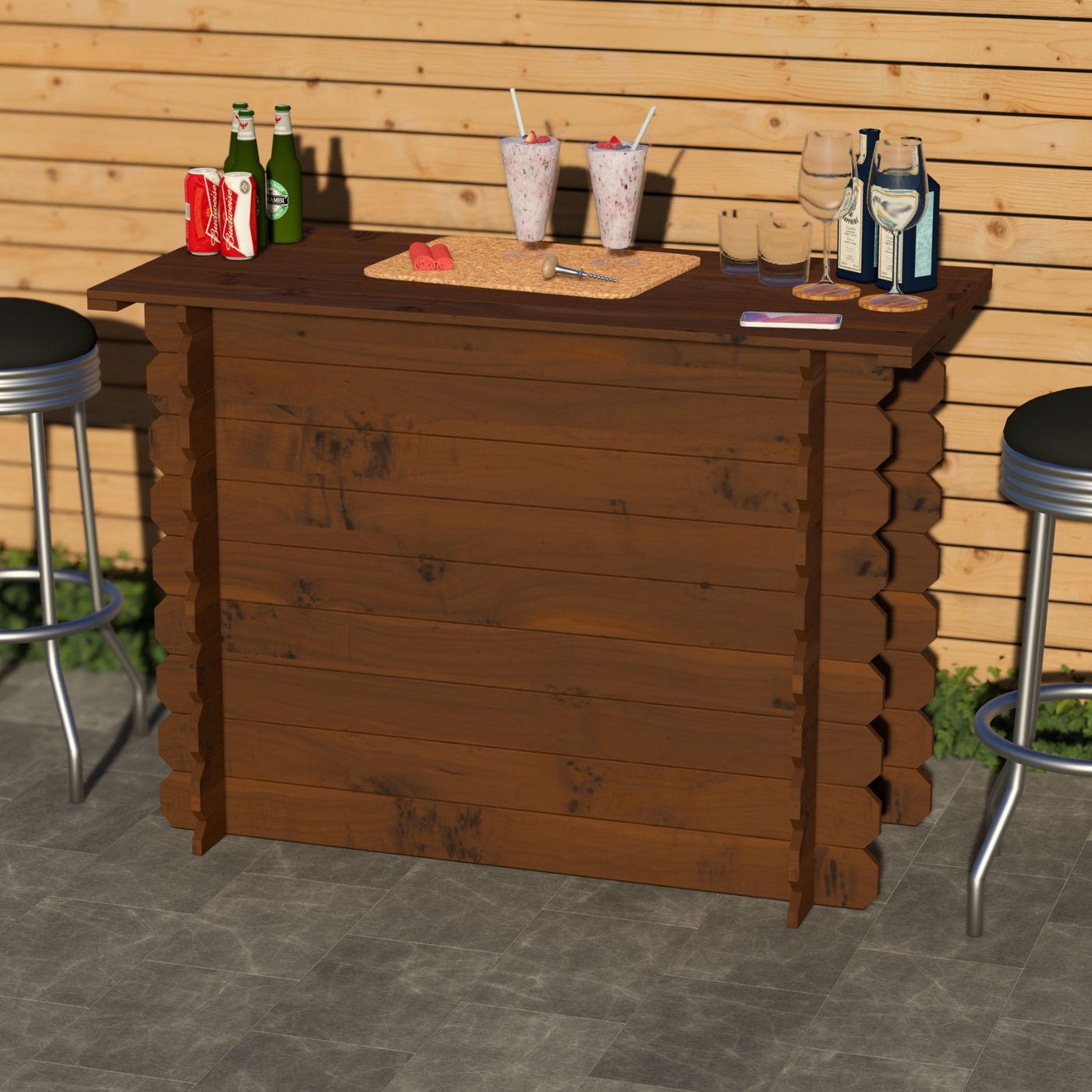 Corner Garden Bar Outdoor Wooden Interlock Drinks Bar Patio