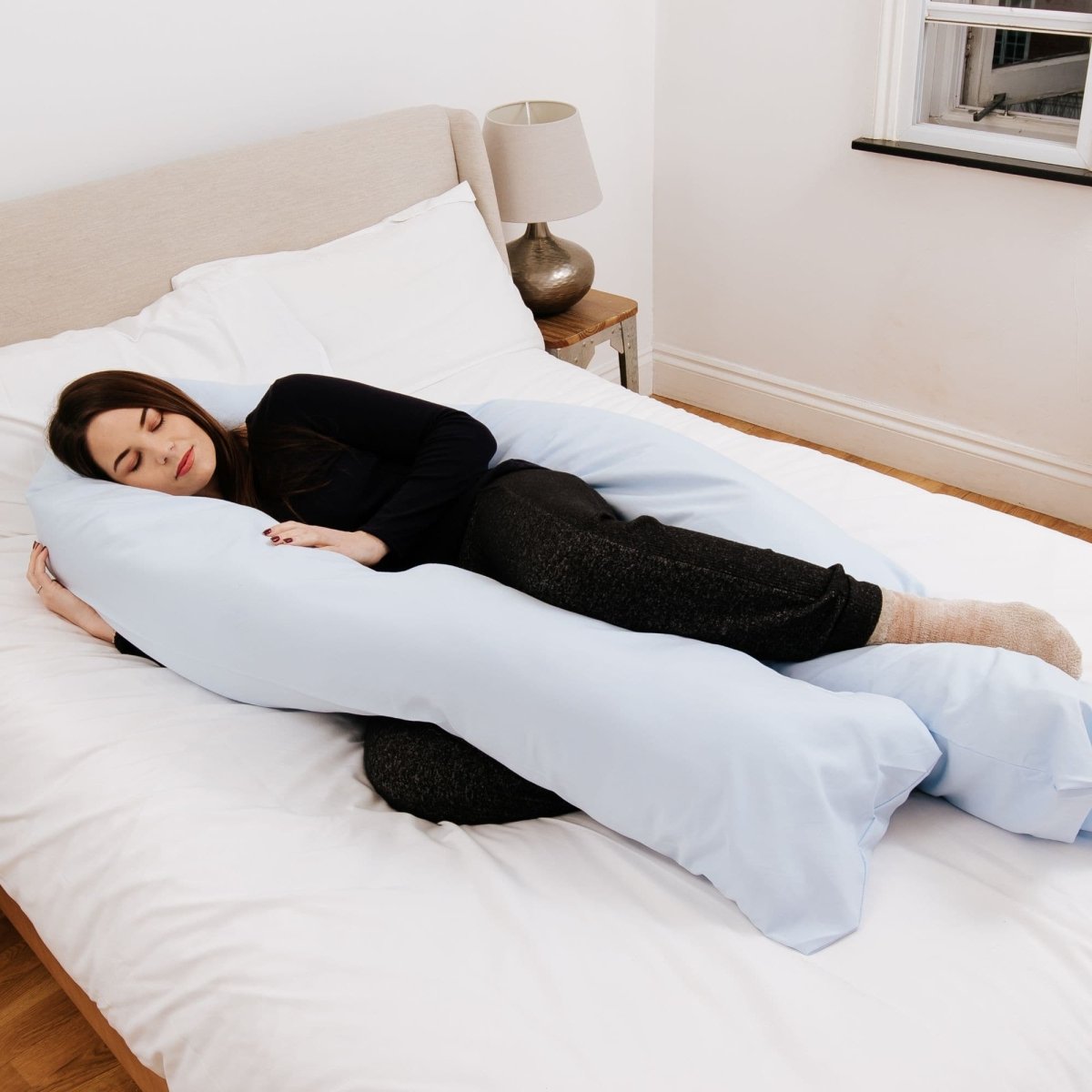 Maternity Pillow 12 Ft Full Body Pregnancy Pillow Light Blue Case
