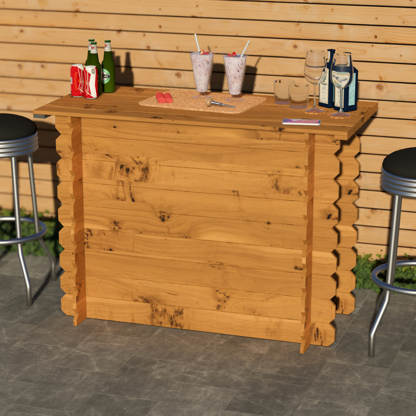 Corner Garden Bar Outdoor Wooden Interlock Drinks Bar Patio