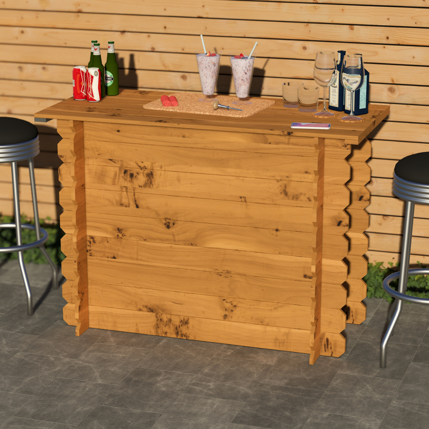 Corner Garden Bar Outdoor Wooden Interlock Drinks Bar Patio