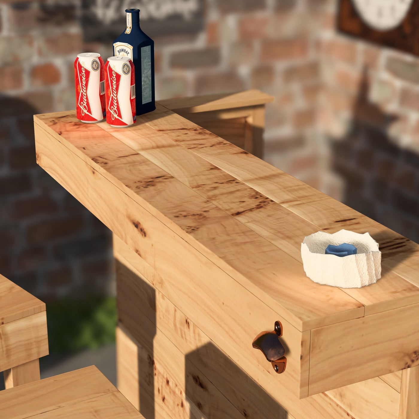 Garden Bar Set Wooden Bar Stools  with LED Outdoor Bar Table Rustic