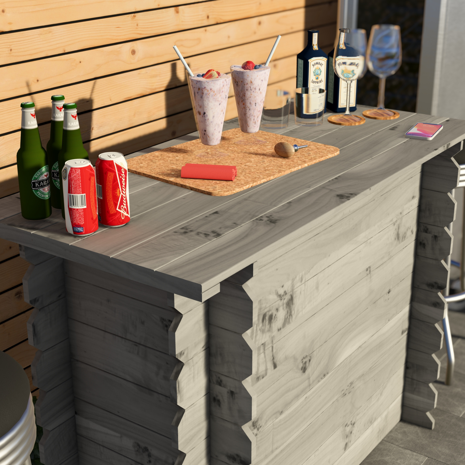 Corner Garden Bar Outdoor Wooden Interlock Drinks Bar Patio