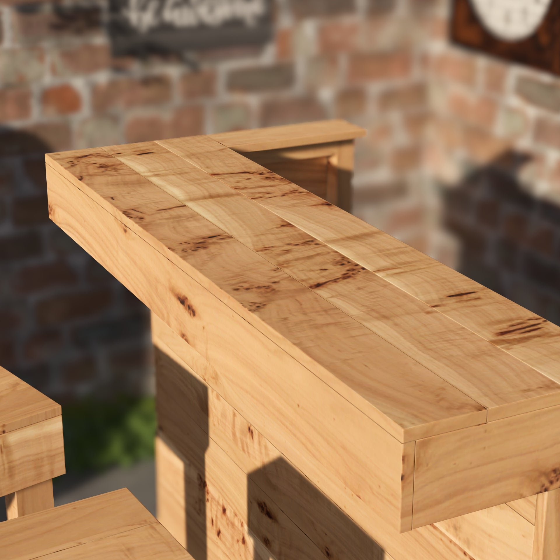 Garden Bar Set Wooden Bar Stools  with LED Outdoor Bar Table Rustic