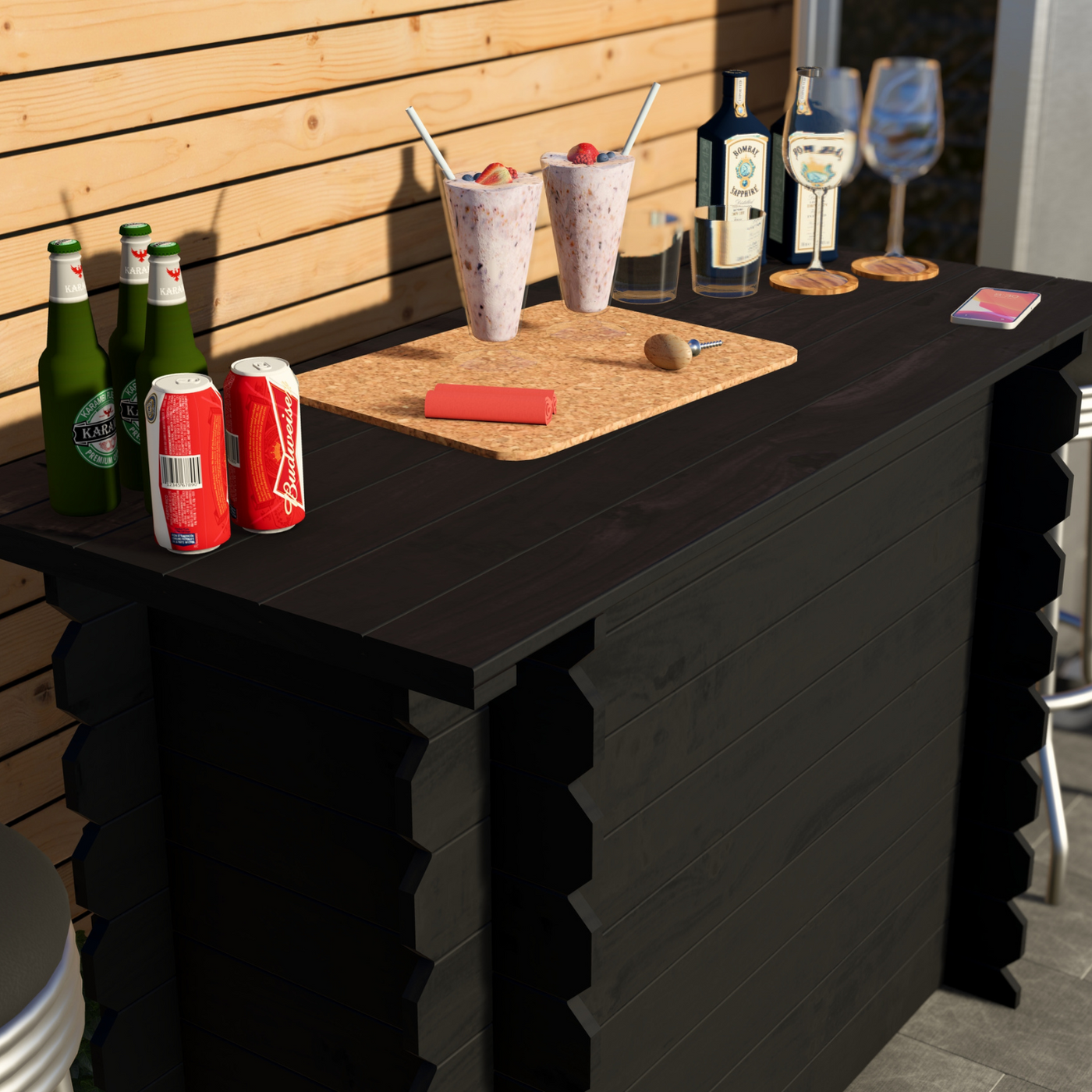 Corner Garden Bar Outdoor Wooden Interlock Drinks Bar Patio