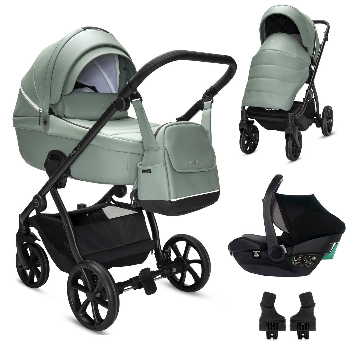3 in 1 Travel System Pram Pushchair Carrycot Car Seat Leather Noordi Fjordi V2