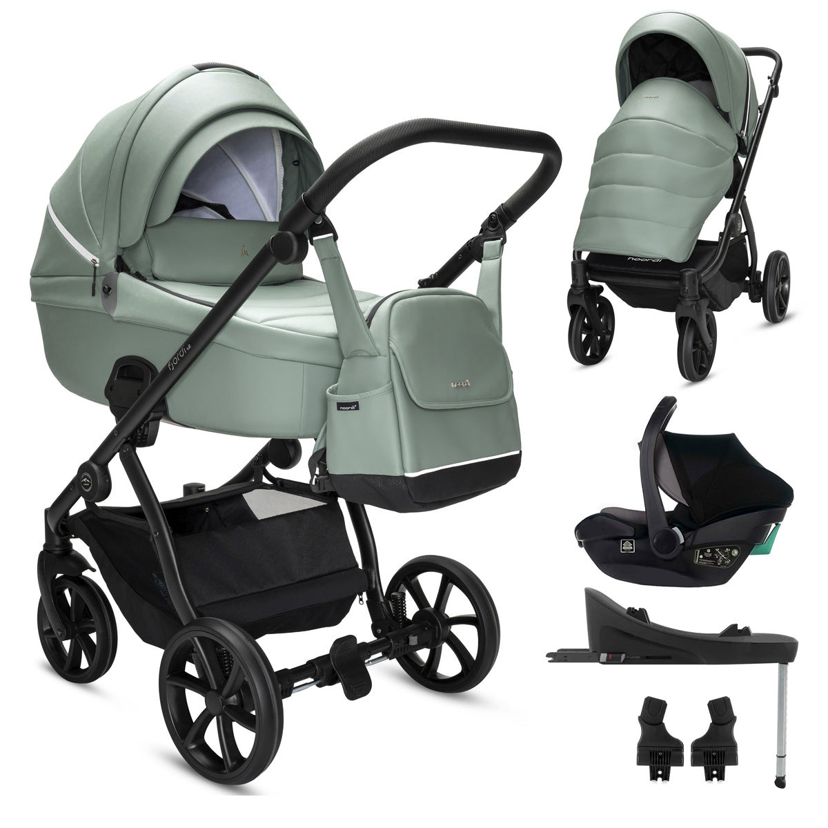 3 in 1 Travel System Pram Pushchair Carrycot Car Seat Leather Noordi Fjordi V2